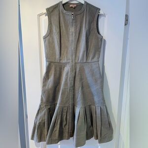 Machka Dress Pockets Gray Sleeveless Ruffled Hem Size 38 Double Zip Up Midi.